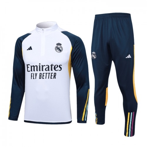 Real Madrid Trainings Sweatshirt Kwart-Zip 2023-24 Witte Real Madrid Trainings Sweatshirt Kwart-Zip 2023-24 Witte